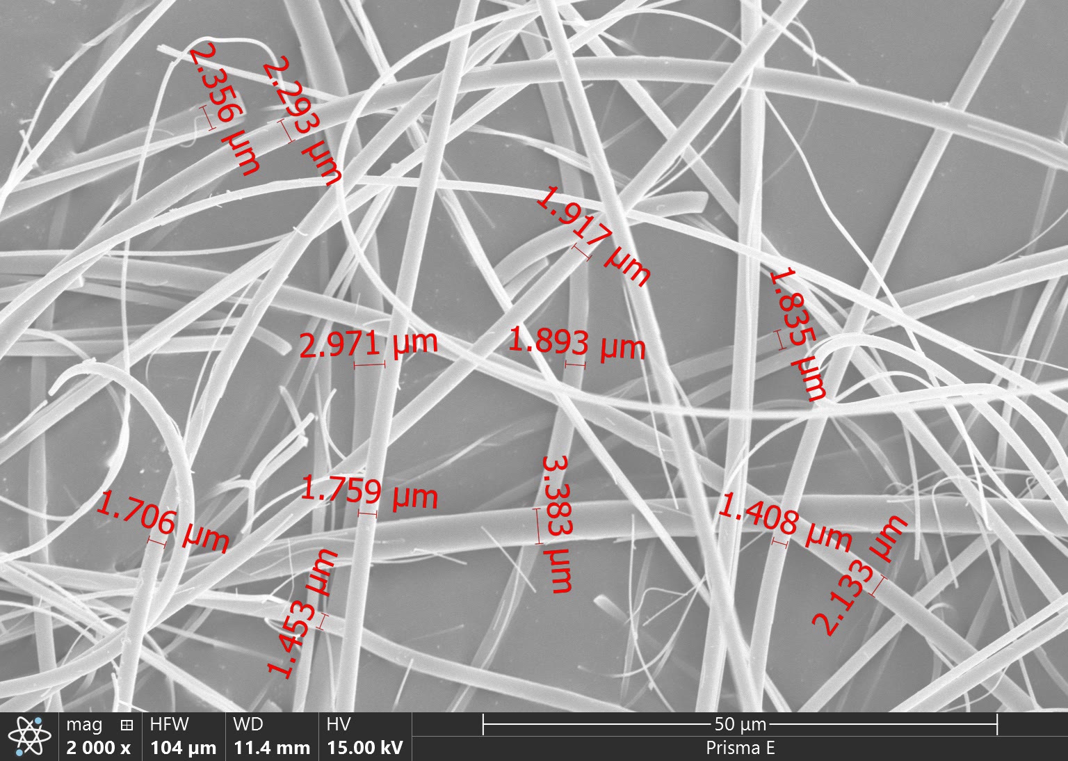 Scanning electron micrograph of the glass microfiber matrix of an AGM separator