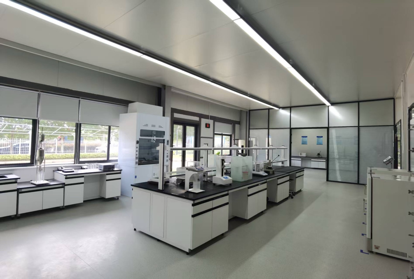 Row of laboratory testing instruments in the quality inspection center